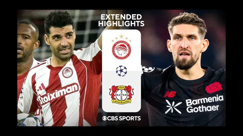 Cầu thủ của Olympiakos và Bayer Leverkusen đấu tranh gay gắt trên sân cỏ